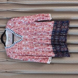 Women's Size XXL Vintage American Paisley 3/4 Sleeve Blue And Red Top